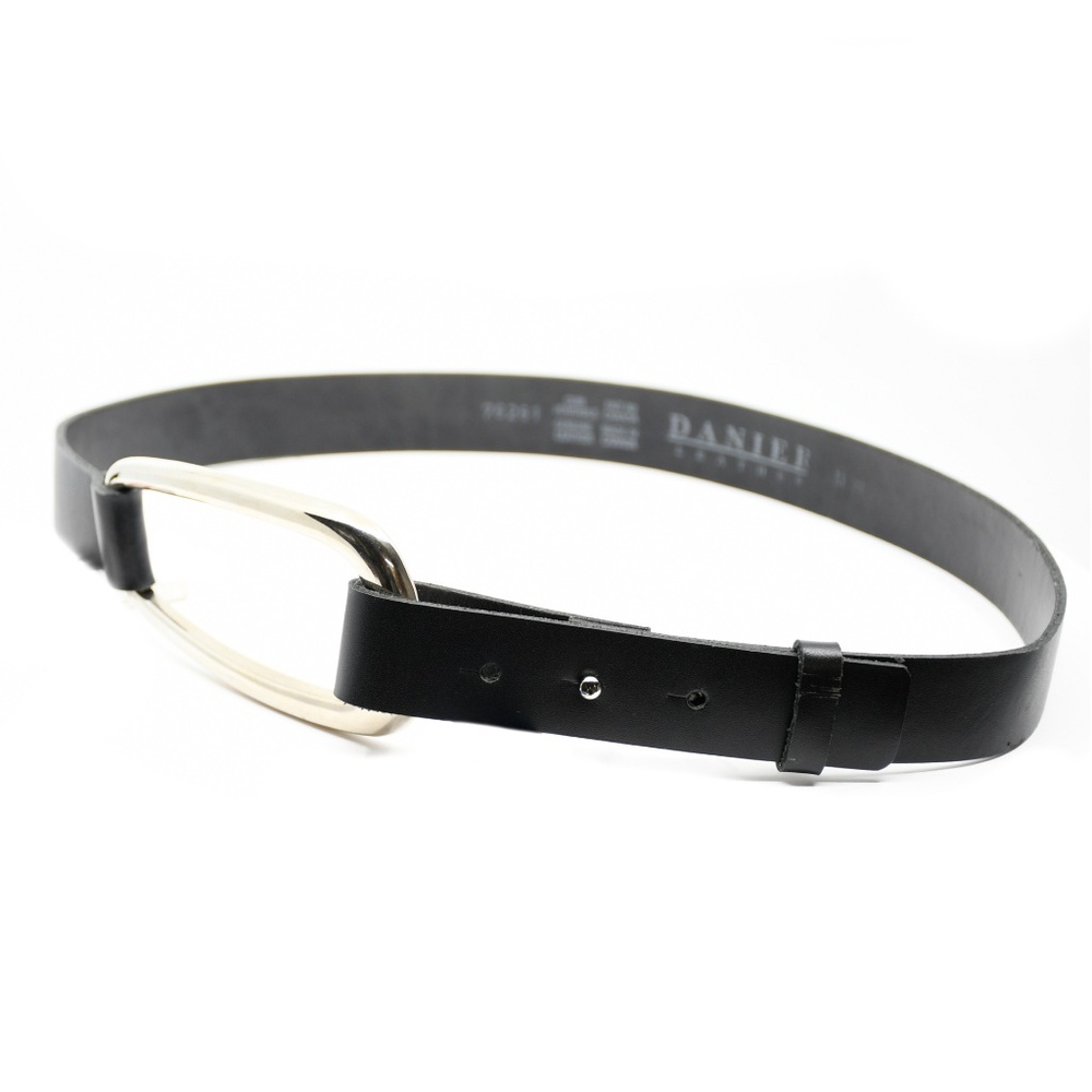 DANIER Black Leather Belt with Buckle Size M - Picture 2 of 8